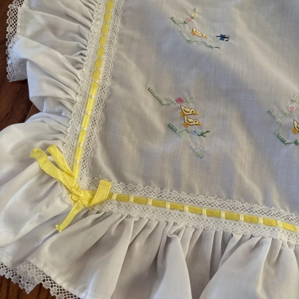 Handmade White Embroidered‎ Baby Blanket. Ducks. Gender Neutral. Ships In 24hrs